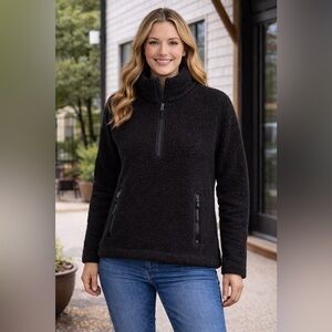 J.Crew Black Sherpa Fleece Jacket Quarter Zip Pullover Cozy Womens XS